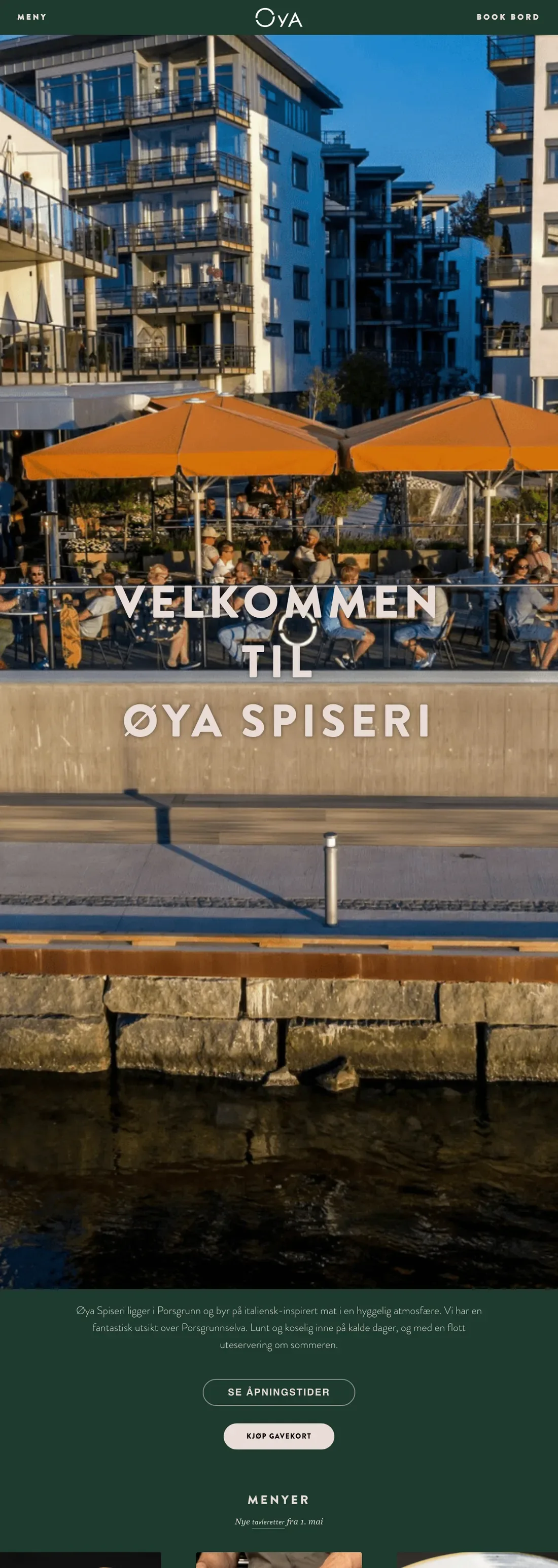 The full oyaspiseri.no home page, top to bottom